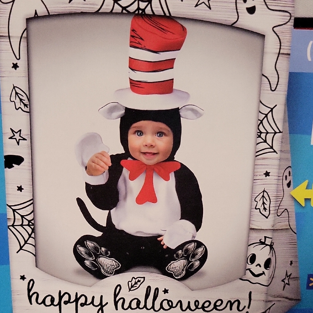 Dr. Seuss Black and White Cat Costume with Red Bow. New In Original Pkg.
